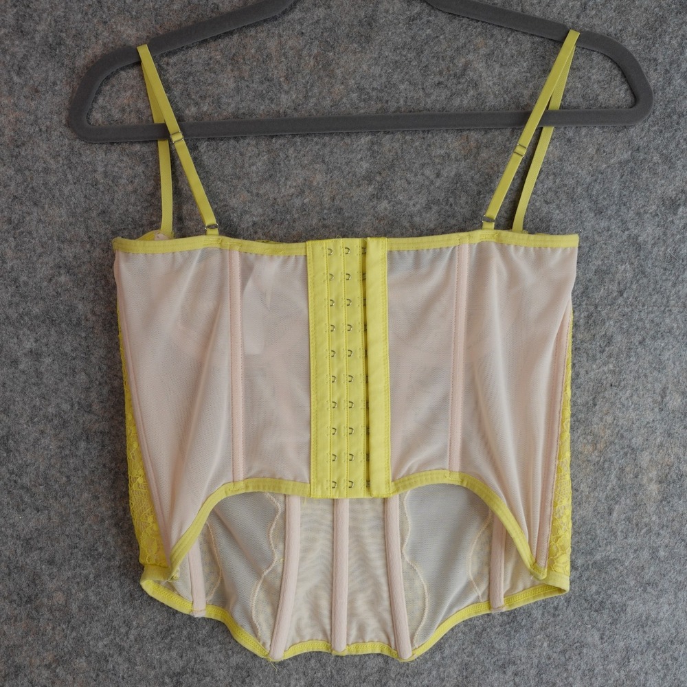 Bustier Lace Crop Top Yellow Cream Mesh Corset Coquette Fairy Festival Romantic - Picture 2 of 9